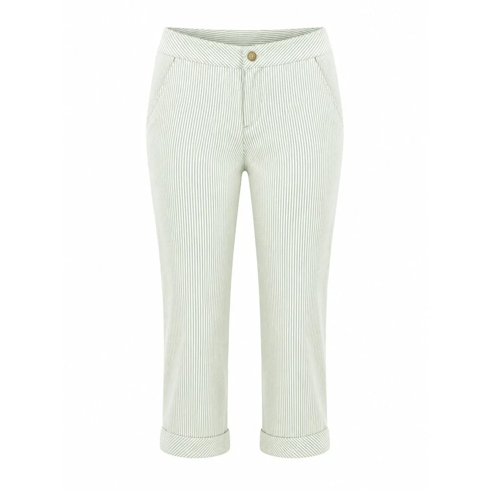 Talbots Striped Cropped Cuffed Pants Trousers 8P Stretch preppy‎ green nautical